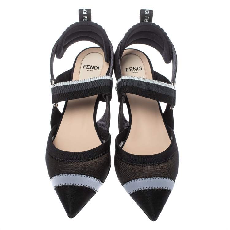 مملوكة مسبقًا Fendi Multicolor Mesh And Fabric Colibri Slingback Pointed Toe Sandals Size 37.5