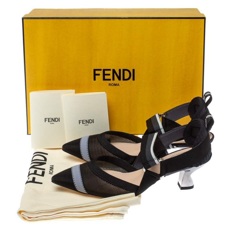 مملوكة مسبقًا Fendi Multicolor Mesh And Fabric Colibri Slingback Pointed Toe Sandals Size 37.5