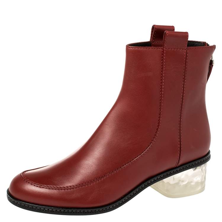 Pre Owned Fendi Burnt Red Leather Ankle Boots Size 40
