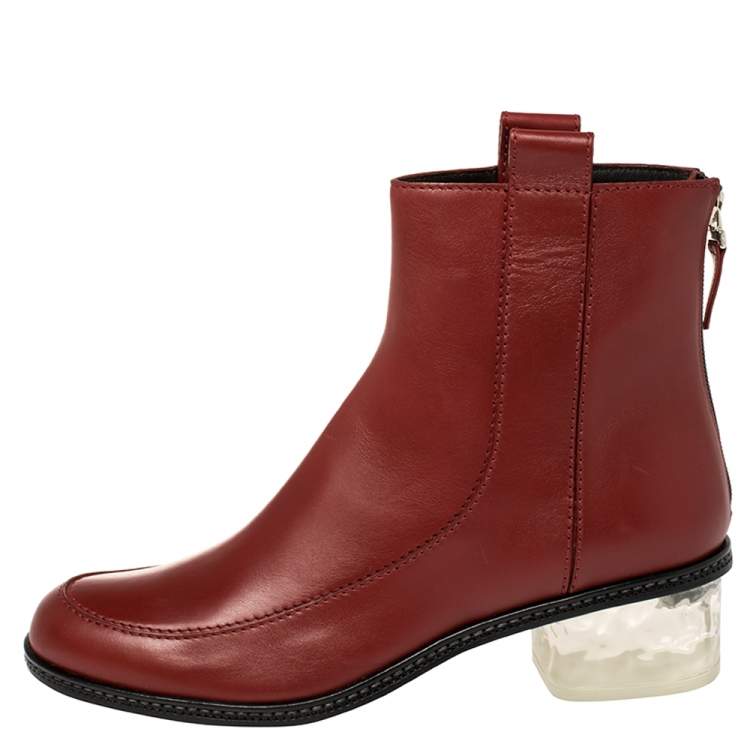 Pre Owned Fendi Burnt Red Leather Ankle Boots Size 40