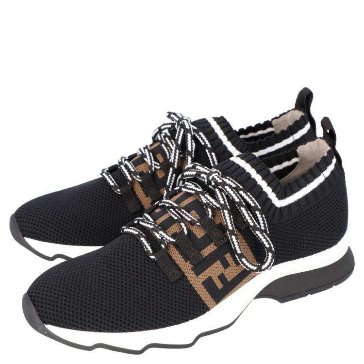 Pre Owned Fendi Black Mesh FF Rockoko low-top Sneakers Size EU 38
