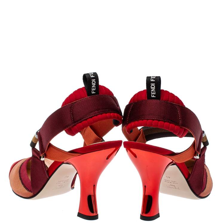 Pre Owned Fendi Multicolor Mesh And Fabric Colibri Slingback Sandals Size 40