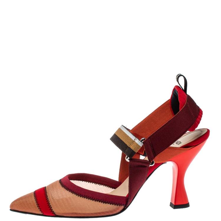Pre Owned Fendi Multicolor Mesh And Fabric Colibri Slingback Sandals Size 40
