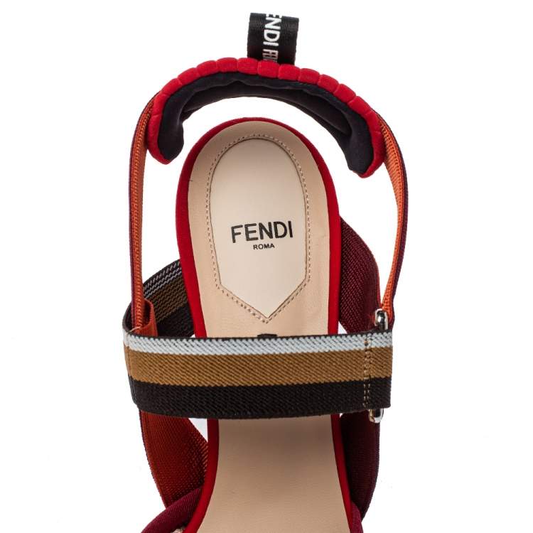 Pre Owned Fendi Multicolor Mesh And Fabric Colibri Slingback Sandals Size 40