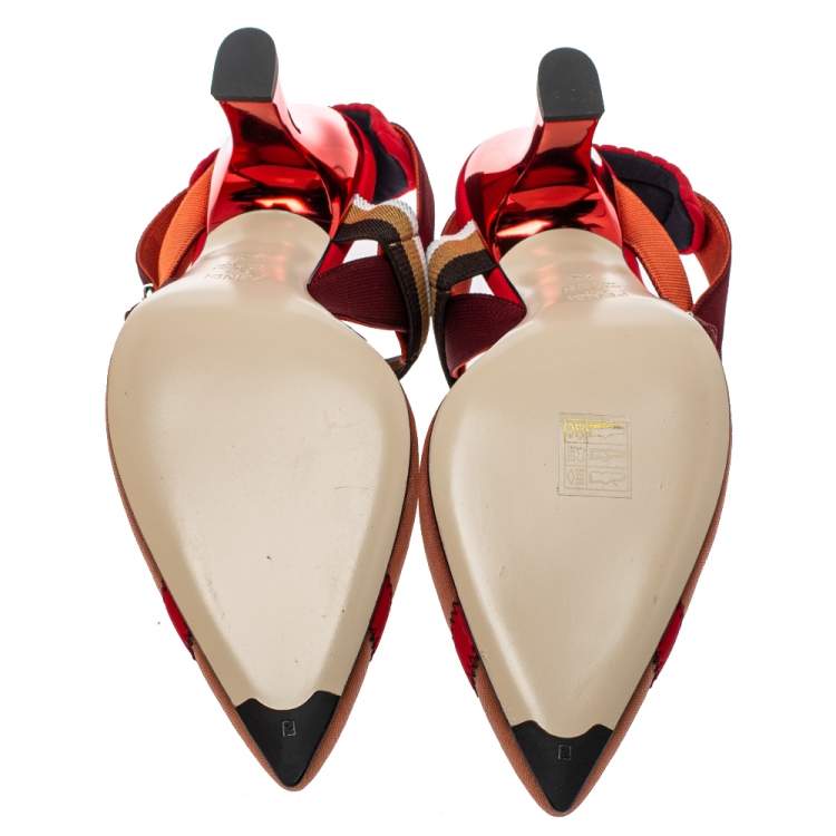 Pre Owned Fendi Multicolor Mesh And Fabric Colibri Slingback Sandals Size 40