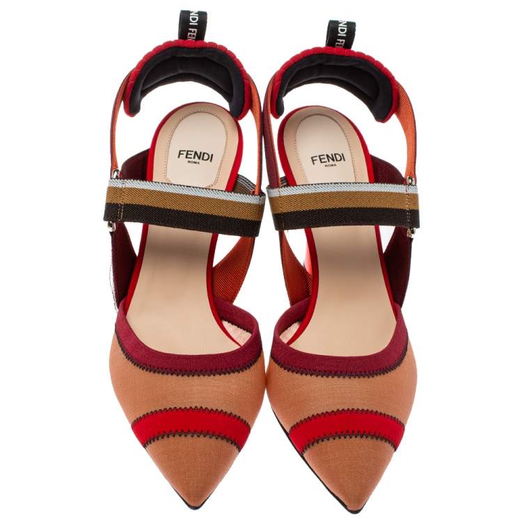 Pre Owned Fendi Multicolor Mesh And Fabric Colibri Slingback Sandals Size 40