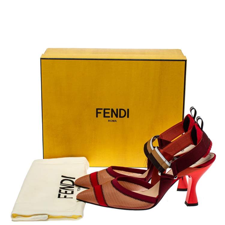 Pre Owned Fendi Multicolor Mesh And Fabric Colibri Slingback Sandals Size 40