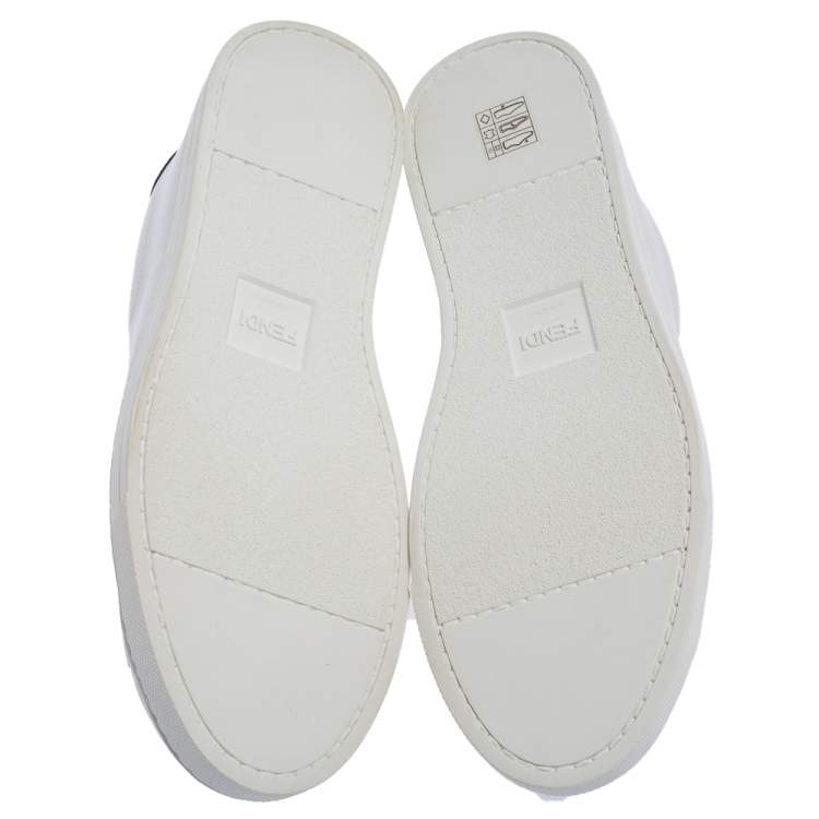 Pre Owned Fendi White Leather With Logo Knit Rockoko Scallop Detail Slip On Sneakers Size 40