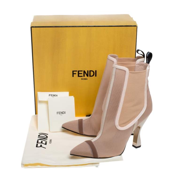 Pre Owned Fendi Nude Pink Mesh And Fabric Colibri Ankle Length Boots Size 39