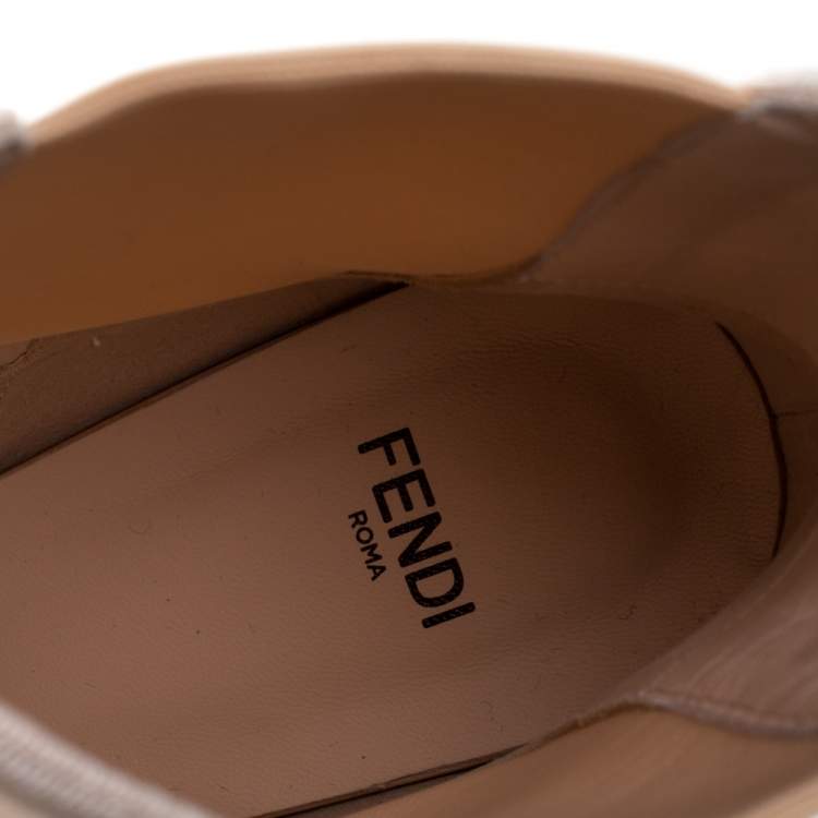 Pre Owned Fendi Nude Pink Mesh And Fabric Colibri Ankle Length Boots Size 39