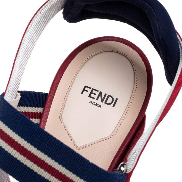 Pre Owned Fendi Multicolor FF Print Mesh And Nylon Colibri Slingback Sandals Size 40