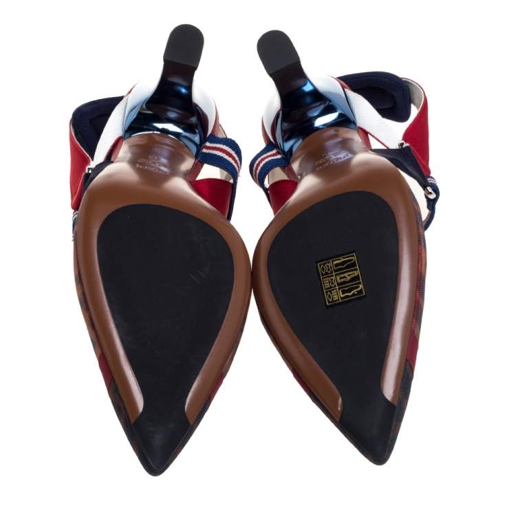 Pre Owned Fendi Multicolor FF Print Mesh And Nylon Colibri Slingback Sandals Size 40