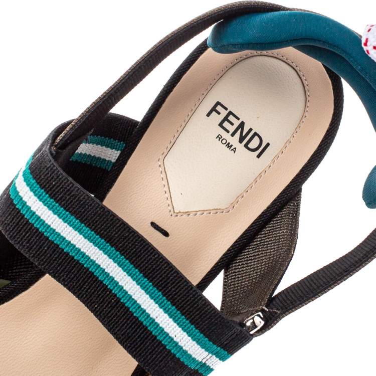 Pre Owned Fendi Multicolor Mesh And Leather Colibri Slingback Sandals Size 37