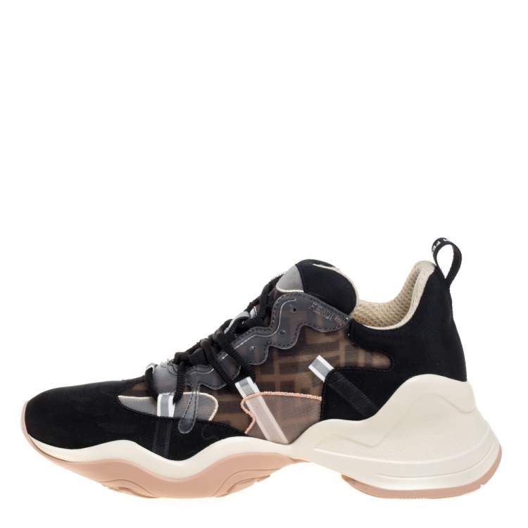 Pre Owned Fendi Black/Brown Zucca Mesh Ffluid Lace Up Sneakers Size 40