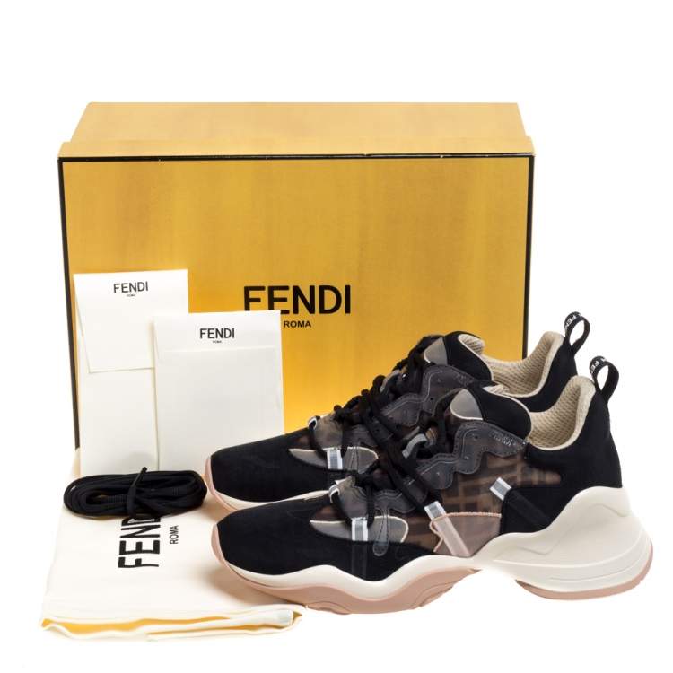 Pre Owned Fendi Black/Brown Zucca Mesh Ffluid Lace Up Sneakers Size 40