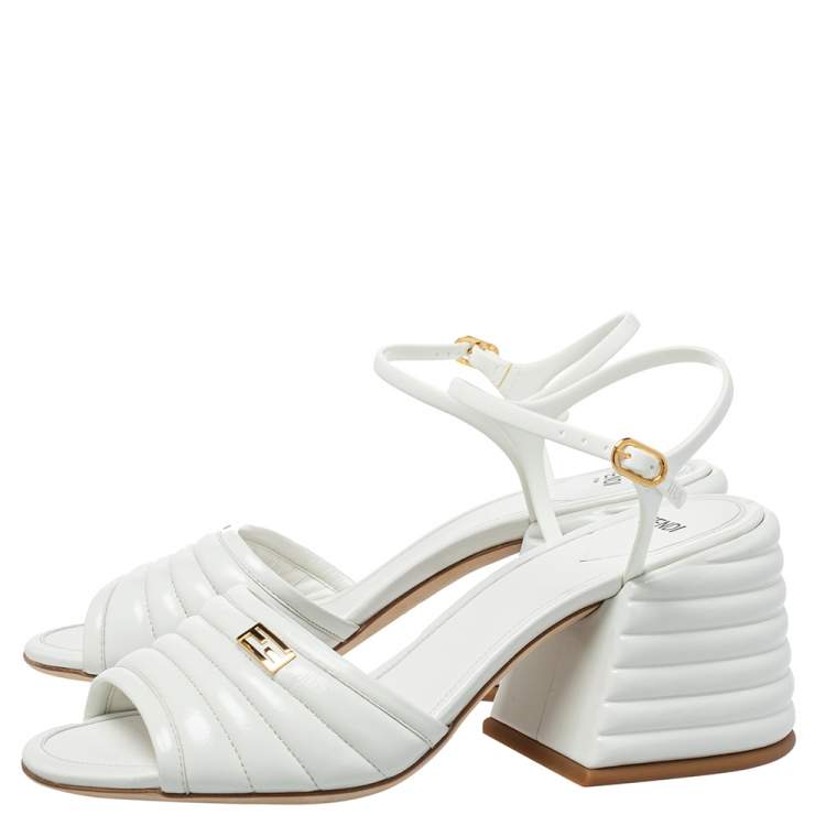 Pre Owned Fendi White Leather Logo Embellished Sandals Size 38