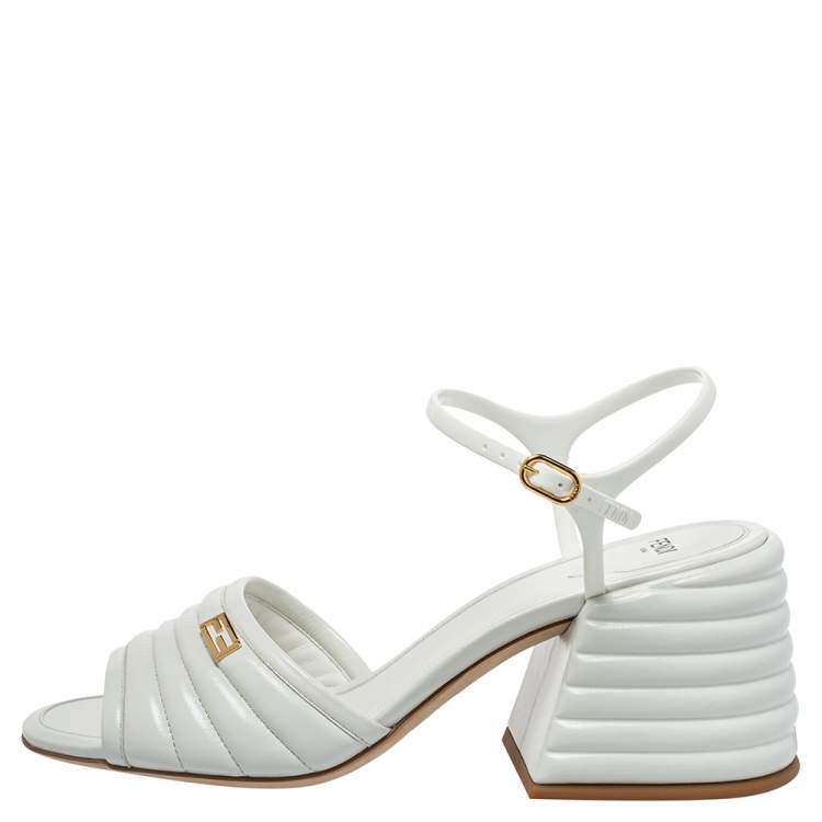 Pre Owned Fendi White Leather Logo Embellished Sandals Size 38