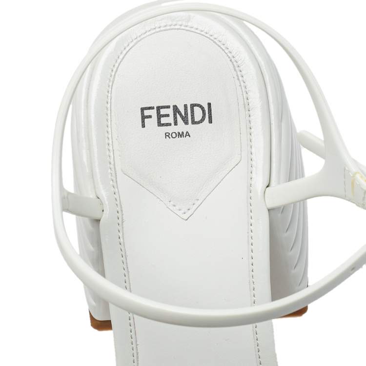 Pre Owned Fendi White Leather Logo Embellished Sandals Size 38