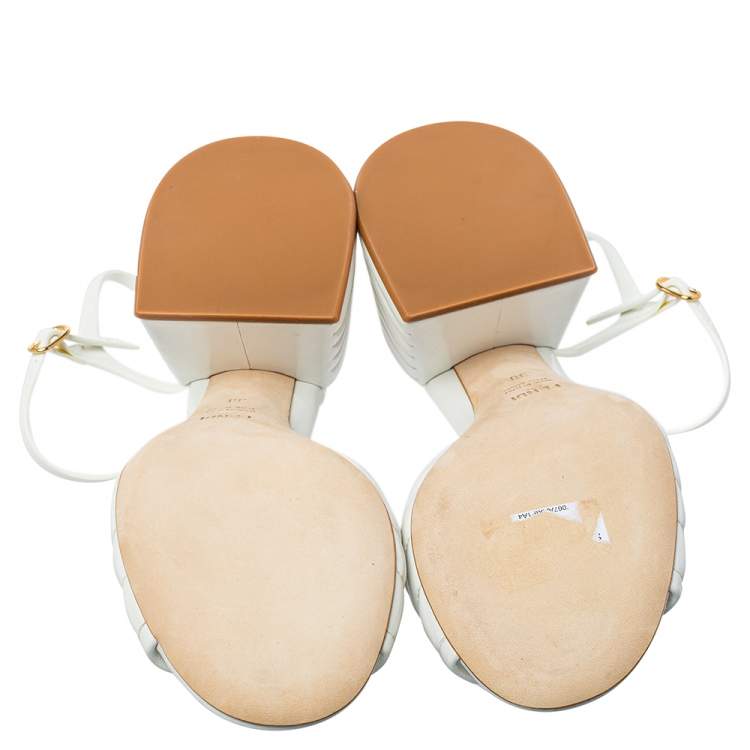 Pre Owned Fendi White Leather Logo Embellished Sandals Size 38