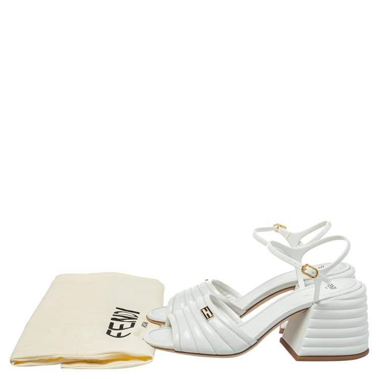 Pre Owned Fendi White Leather Logo Embellished Sandals Size 38