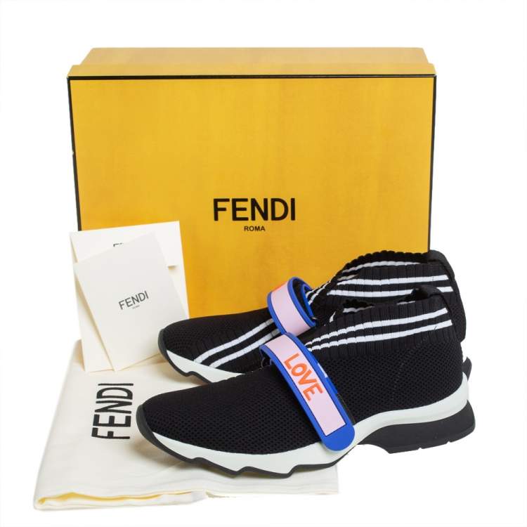 Pre Owned Fendi Black Knit Fabric Rockoko Low Top Sneakers Size 37
