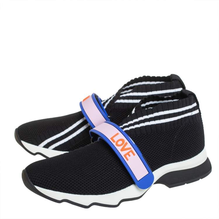 Pre Owned Fendi Black Knit Fabric Rockoko Low Top Sneakers Size 37