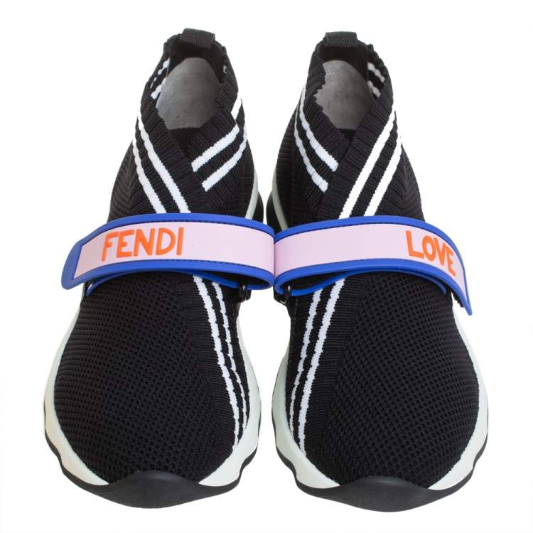 Pre Owned Fendi Black Knit Fabric Rockoko Low Top Sneakers Size 37