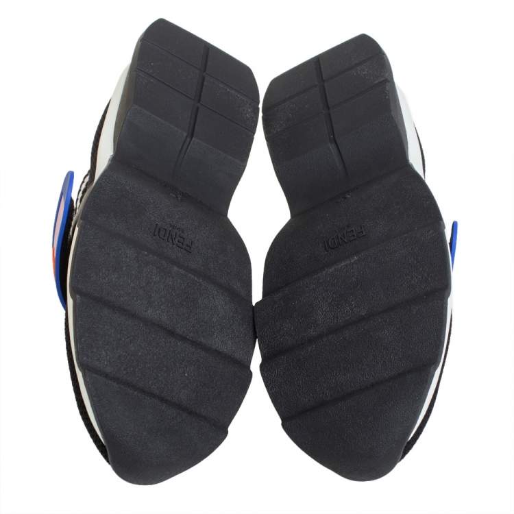Pre Owned Fendi Black Knit Fabric Rockoko Low Top Sneakers Size 37