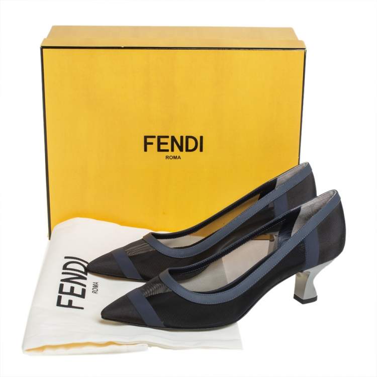 Pre Owned Fendi Black Mesh And Leather Colibri Pumps Size 39