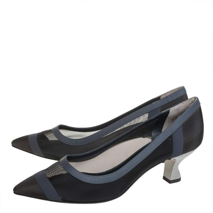 Pre Owned Fendi Black Mesh And Leather Colibri Pumps Size 39