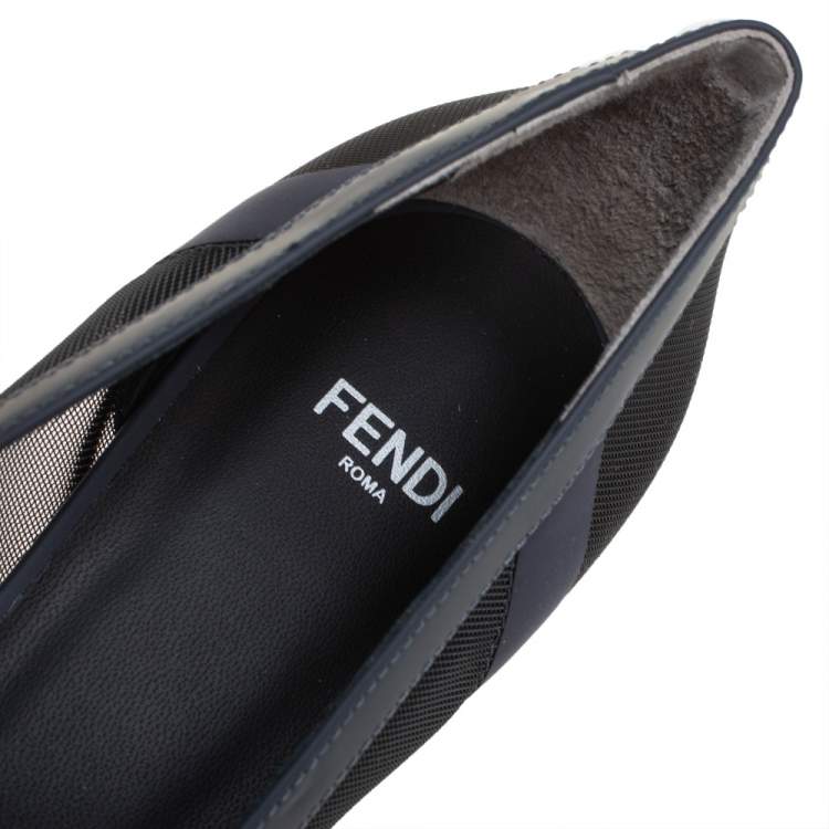 Pre Owned Fendi Black Mesh And Leather Colibri Pumps Size 39