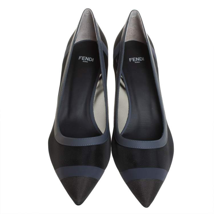 Pre Owned Fendi Black Mesh And Leather Colibri Pumps Size 39