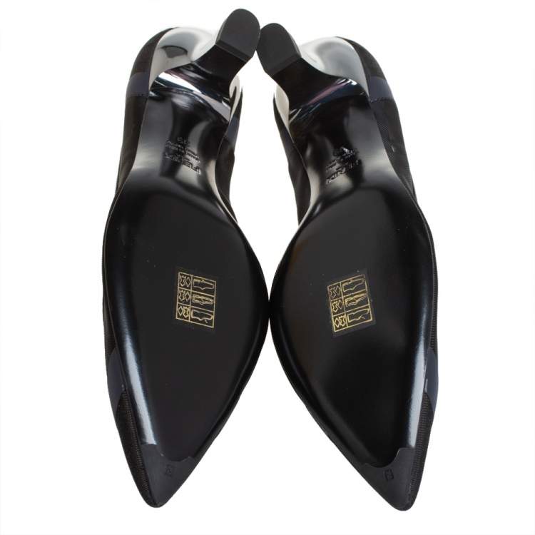 Pre Owned Fendi Black Mesh And Leather Colibri Pumps Size 39