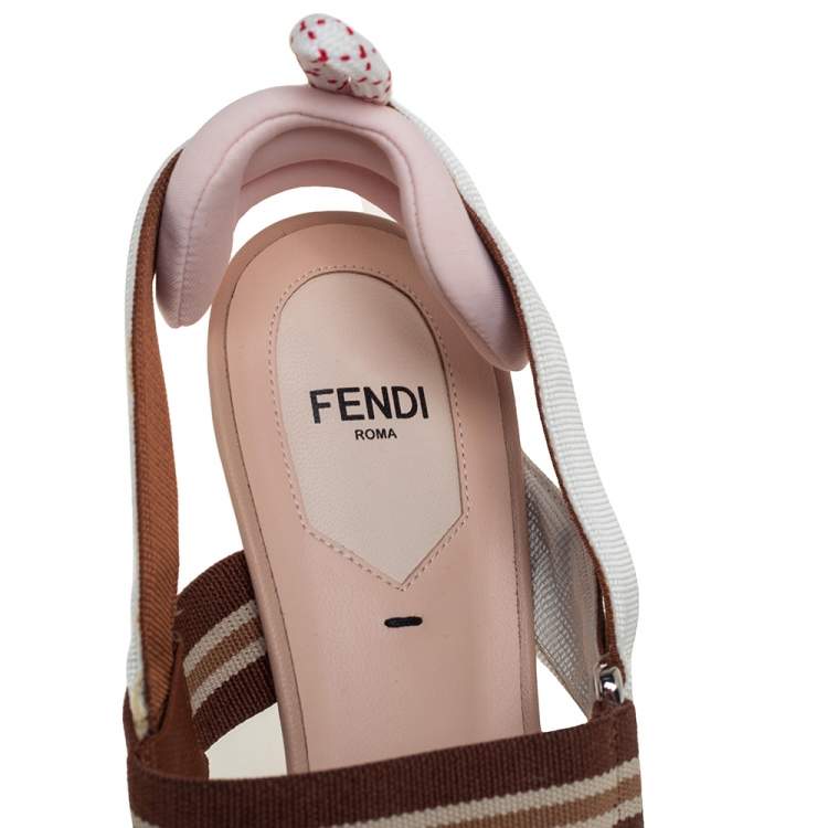 Pre Owned Fendi Black/Brown Mesh And Leather Colibri Slingback Pumps Size 40