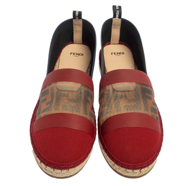 Pre Owned Fendi Multicolor Leather And Zucca Mesh Flat Espadrille Size 41