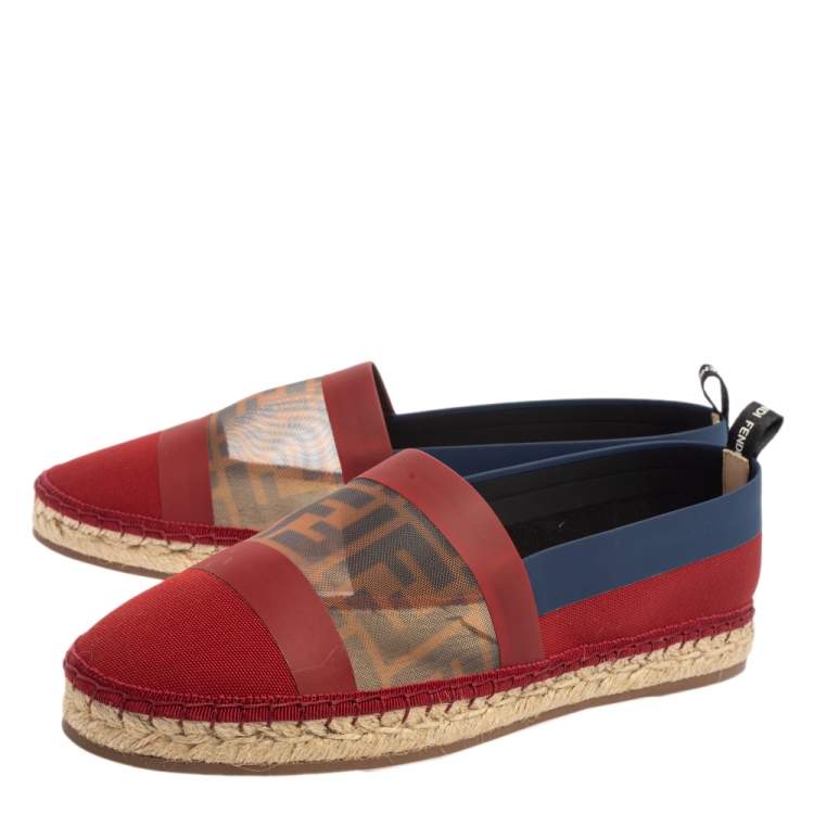 Pre Owned Fendi Multicolor Leather And Zucca Mesh Flat Espadrille Size 41