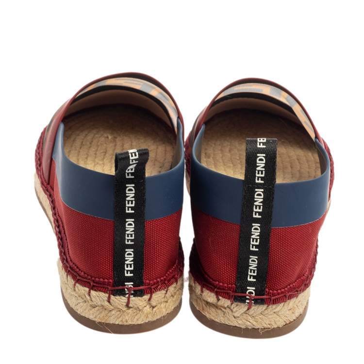 Pre Owned Fendi Multicolor Leather And Zucca Mesh Flat Espadrille Size 41