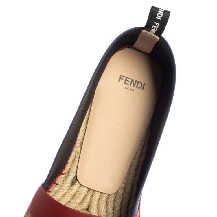 Pre Owned Fendi Multicolor Leather And Zucca Mesh Flat Espadrille Size 41