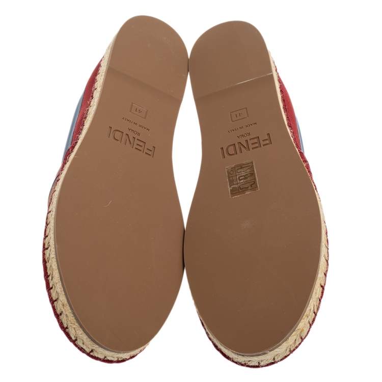 Pre Owned Fendi Multicolor Leather And Zucca Mesh Flat Espadrille Size 41