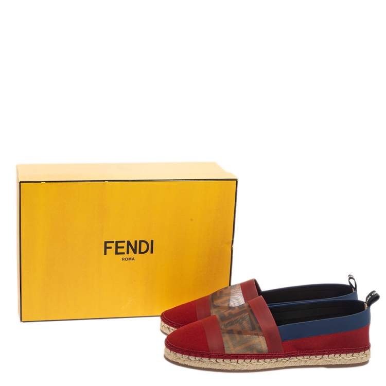 Pre Owned Fendi Multicolor Leather And Zucca Mesh Flat Espadrille Size 41