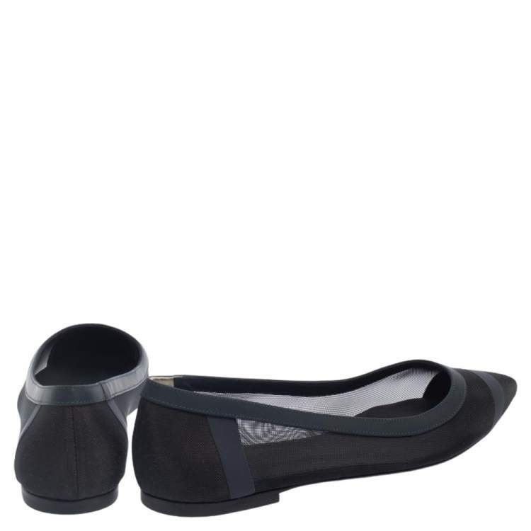 Pre Owned Fendi Black/Blue Mesh And Leather Flats Size 38.5