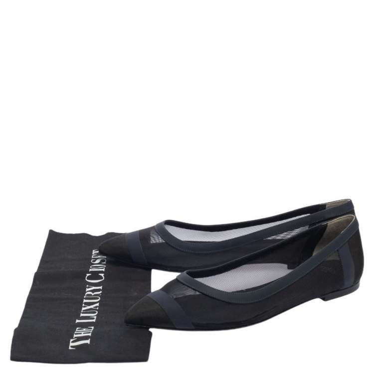 Pre Owned Fendi Black/Blue Mesh And Leather Flats Size 38.5