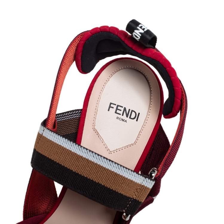 Pre Owned Fendi Multicolor Mesh And Fabric Colibri Slingback Sandals Size 36