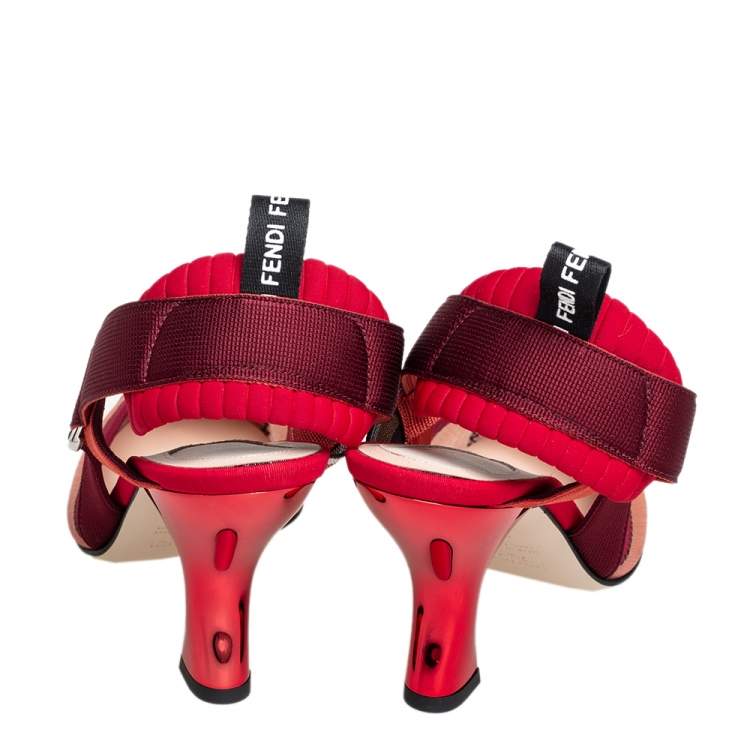 Pre Owned Fendi Multicolor Mesh And Fabric Colibri Slingback Sandals Size 36