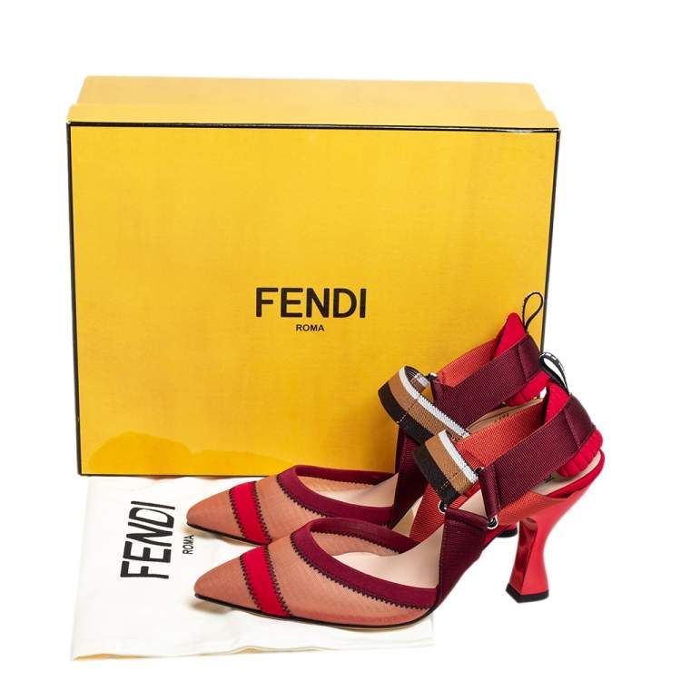 Pre Owned Fendi Multicolor Mesh And Fabric Colibri Slingback Sandals Size 36