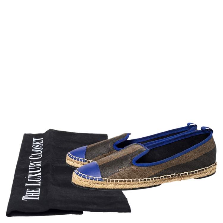 Pre Owned Fendi Brown/Blue Coated Canvas And Leather Espadrille Flats Size 40.5