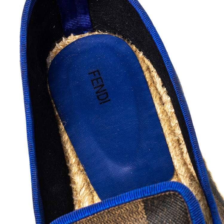 Pre Owned Fendi Brown/Blue Coated Canvas And Leather Espadrille Flats Size 40.5
