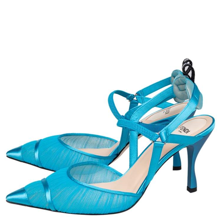 مملوكة مسبقًا Fendi Blue Tulle And Satin Colibri Lite Slingback Sandals Size 39