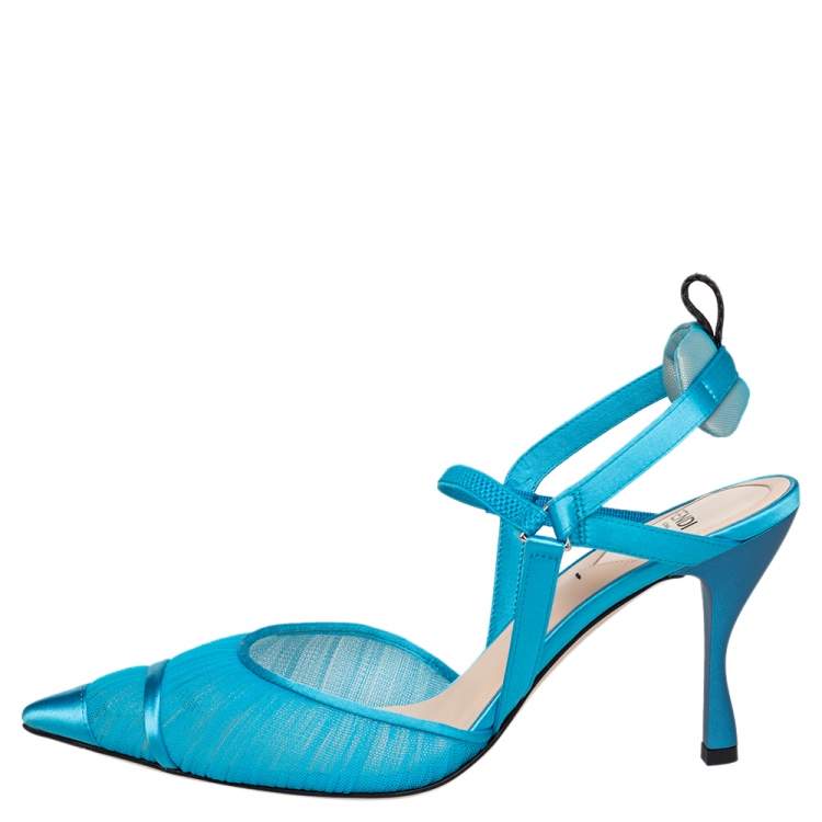 مملوكة مسبقًا Fendi Blue Tulle And Satin Colibri Lite Slingback Sandals Size 39