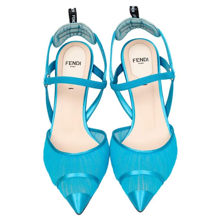 مملوكة مسبقًا Fendi Blue Tulle And Satin Colibri Lite Slingback Sandals Size 39